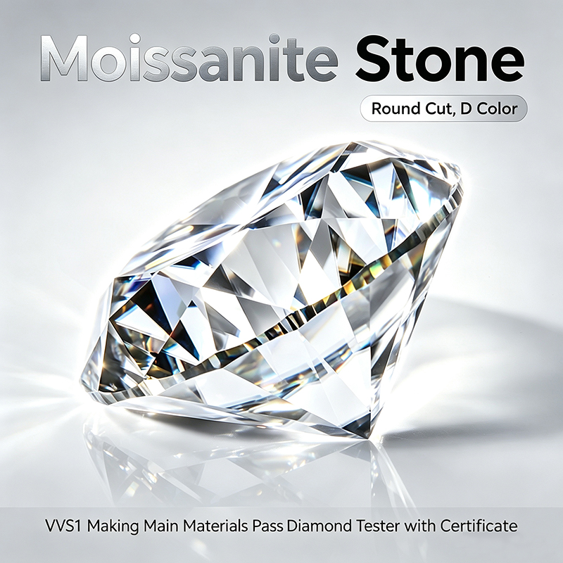 Gra Certificate Loose Moissanite Stone - Batu Moissanite Bentuk Bulat, Warna D,