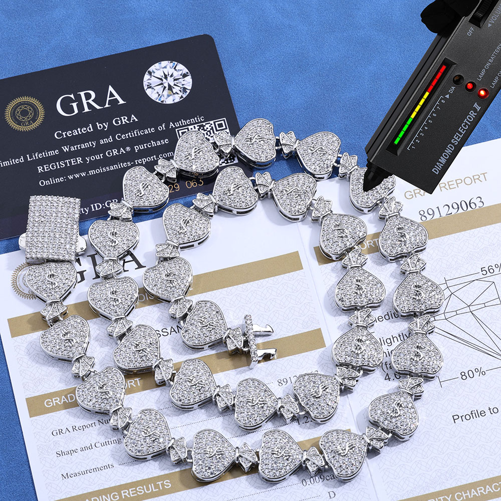 Moissanite Cuban Link Chain Iced Out - Tas uang Moissanite tes berlian 100%