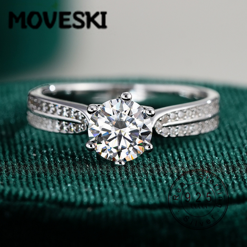 Moissanite Engagement Ring 2 Carat D Vvs1 - Cincin Pertunangan Moissanite Bulat 0.5/1/2/3 Karat