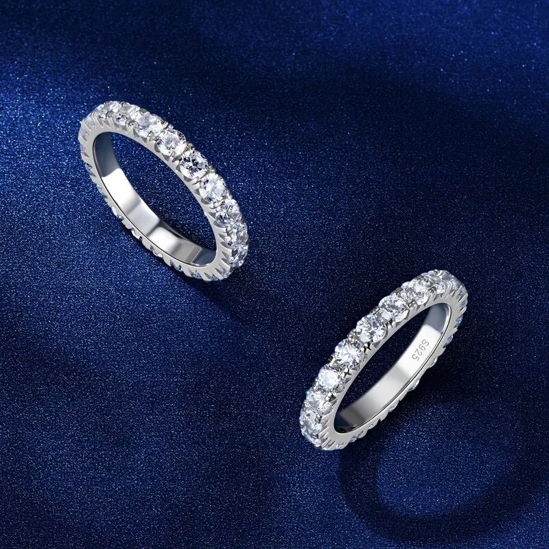 Moissanite Eternity Band Ring Stackable - Anziw 3mm D Moissanite cincin pernikahan