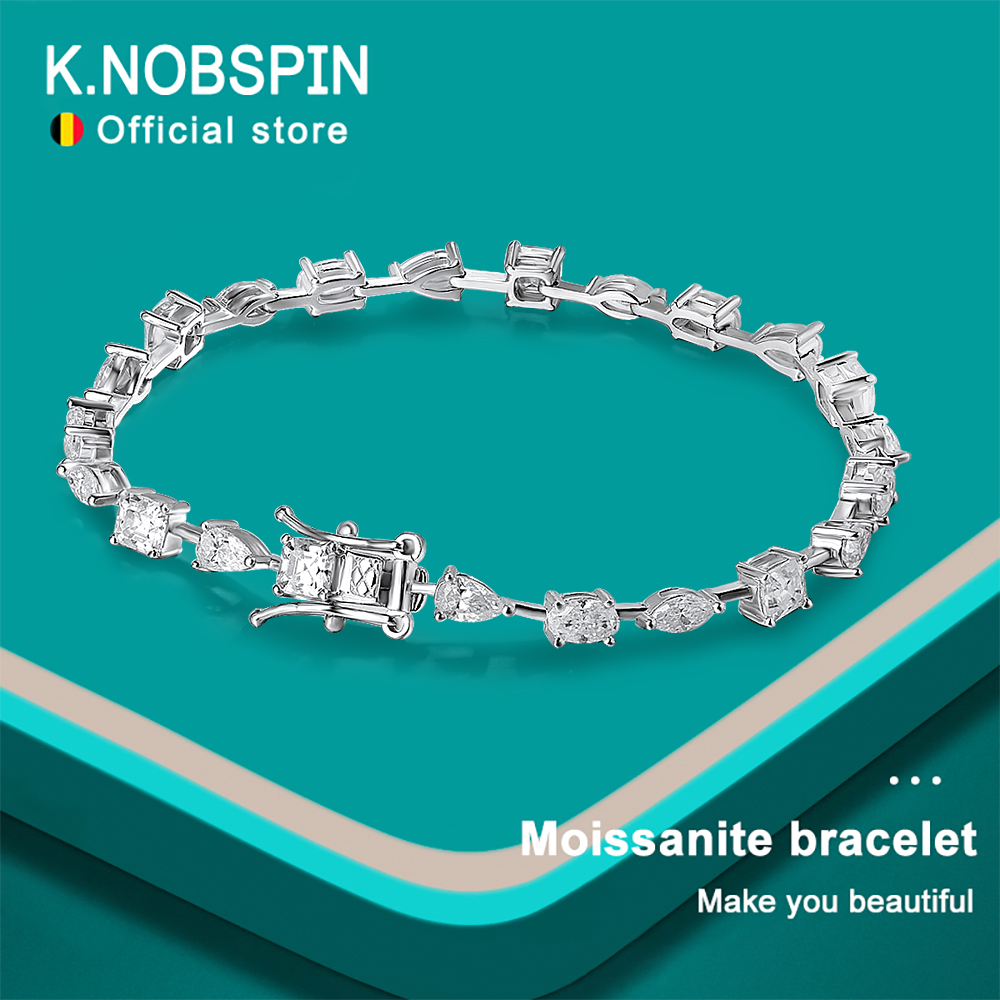 Moissanite Tennis Bracelet 925 Sterling - KNOBSPIN 6.3 - 8.1ct Gelang Tenis