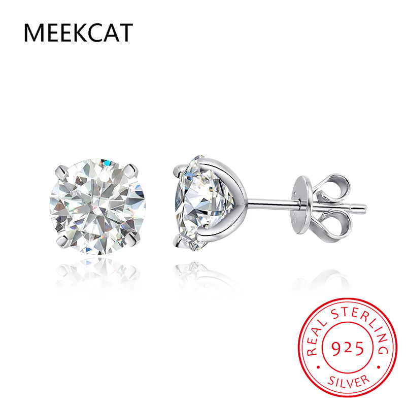 Moissanite Stud Earrings Round Cut 1Ct - D Warna 1CT Moissanite Anting Kancing
