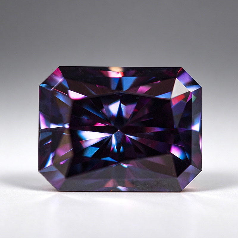 Gra Certificate Loose Moissanite Stone - Batu Moissanite Potongan Radiant Warna Ungu