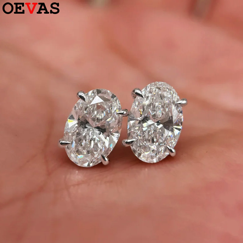 Moissanite Stud Earrings Round Cut 1Ct - Anting Moissanite Potongan Oval OEVAS 1ct-4ct,