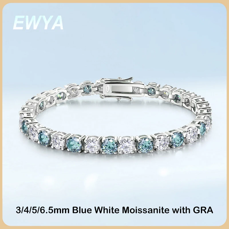 Moissanite Tennis Bracelet 925 Sterling - EWYA gelang tenis Moissanite warna biru
