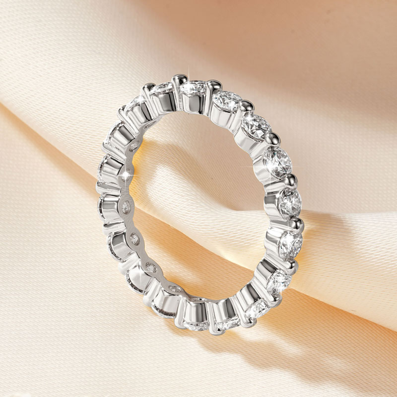 Moissanite Eternity Band Ring Stackable - IOGOU Cincin Berlian Moissanite Berkilau 3mm