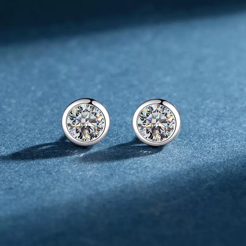 Moissanite Stud Earrings Round Cut 1Ct - Anting Tusuk Moissanite 1ct untuk Wanita,