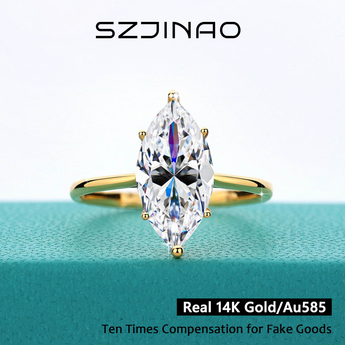 Lab Grown Diamond Ring 14K Gold - Cincin berlian Moissanite emas 14K, perhiasan