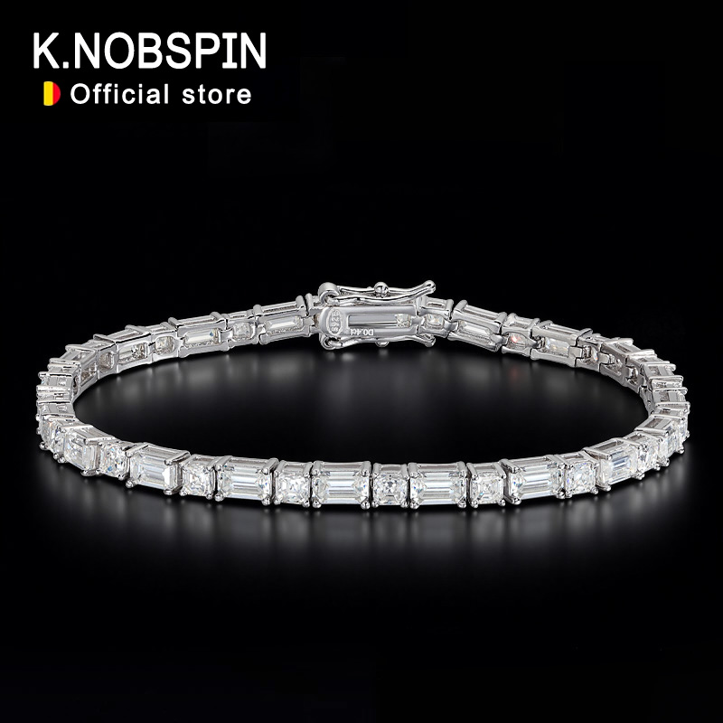 Moissanite Tennis Bracelet 925 Sterling - KNOBSPIN Gelang Tenis Moissanite Potongan Emerald/Ascher