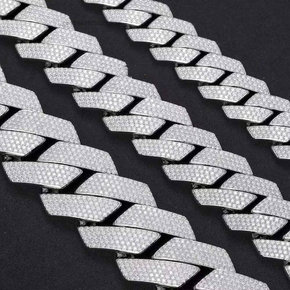 Moissanite Cuban Link Chain Iced Out - Perhiasan Mewah Bertabur Batu Moissanite Perak