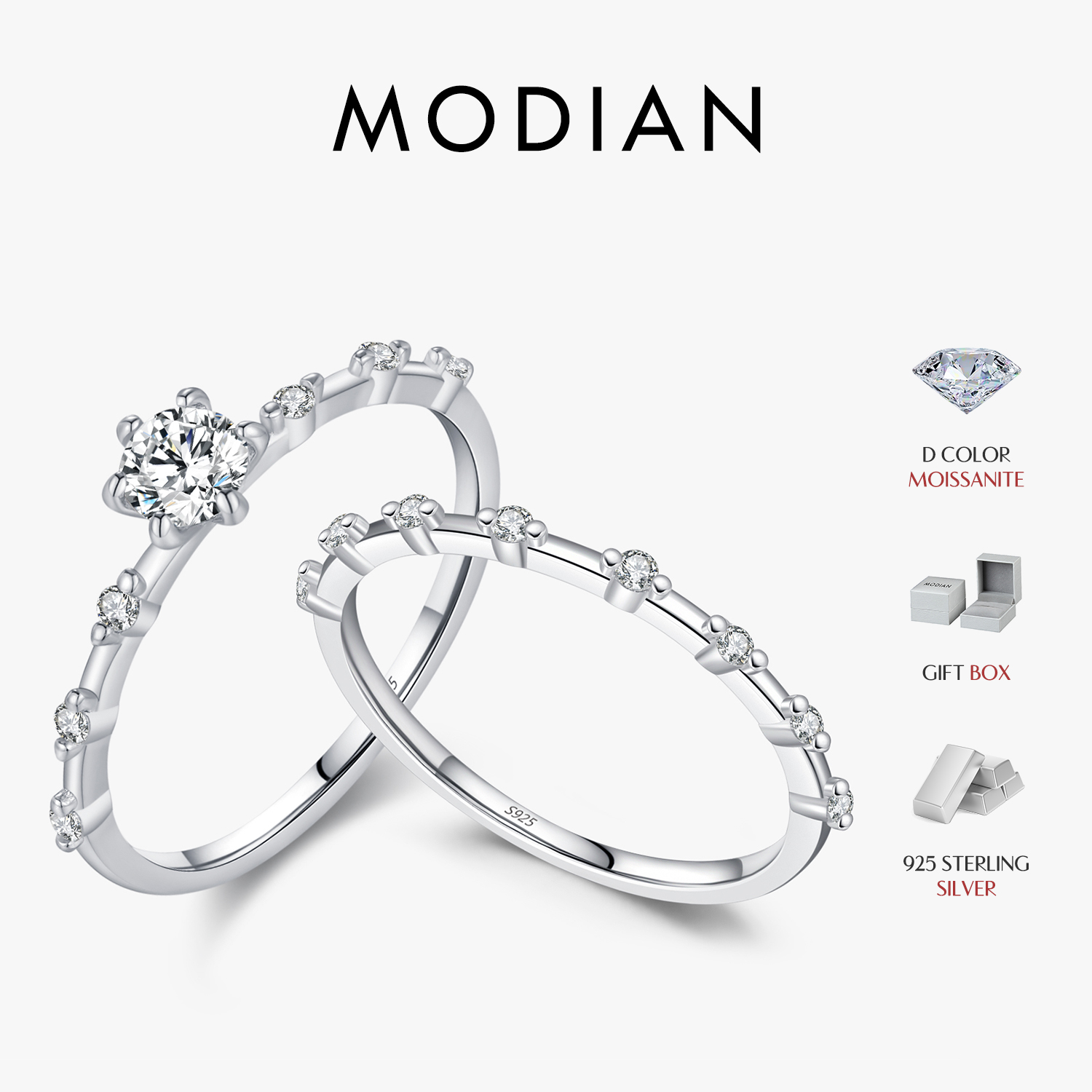 Moissanite Eternity Band Ring Stackable - MODIAN D Color Moissanite pernikahan Band