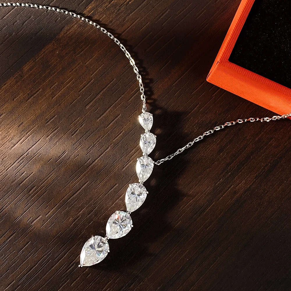 Moissanite Pendant Necklace Solitaire - FCGJHW Kalung Liontin Moissanite Potongan Pir