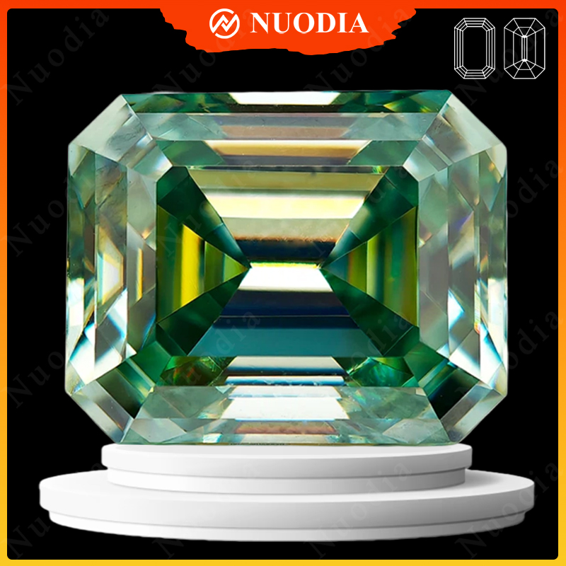 Gra Certificate Loose Moissanite Stone - Batu Moissanite Hijau Alami Potongan Emerald