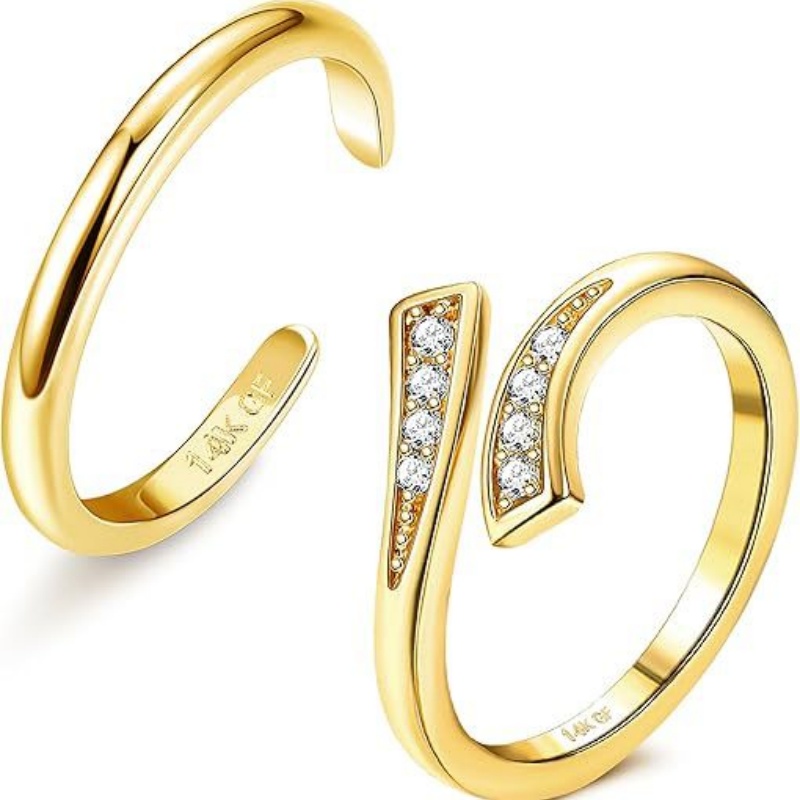 Lab Grown Diamond Ring 14K Gold - Set Dua Potong Cincin Kaki Zirkon
