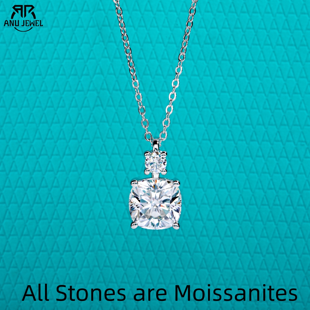 Moissanite Pendant Necklace Solitaire - AnuJewel 2ct/2.5ct Potongan Bantal Liontin Moissanite