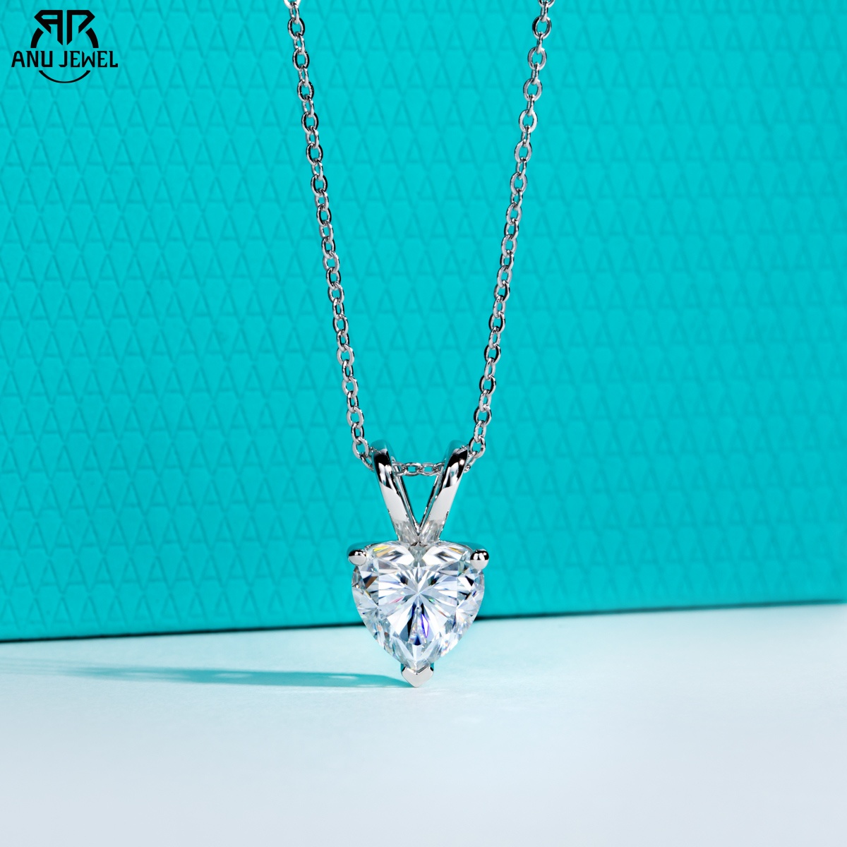 Moissanite Pendant Necklace Solitaire - AnuJewel 2ct/3ct/4ct/5ct D Warna Potongan Hati