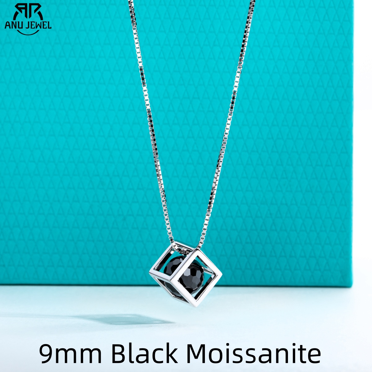 Moissanite Pendant Necklace Solitaire - AnuJewel 8Mm 4ct Potongan Bulat Hitam