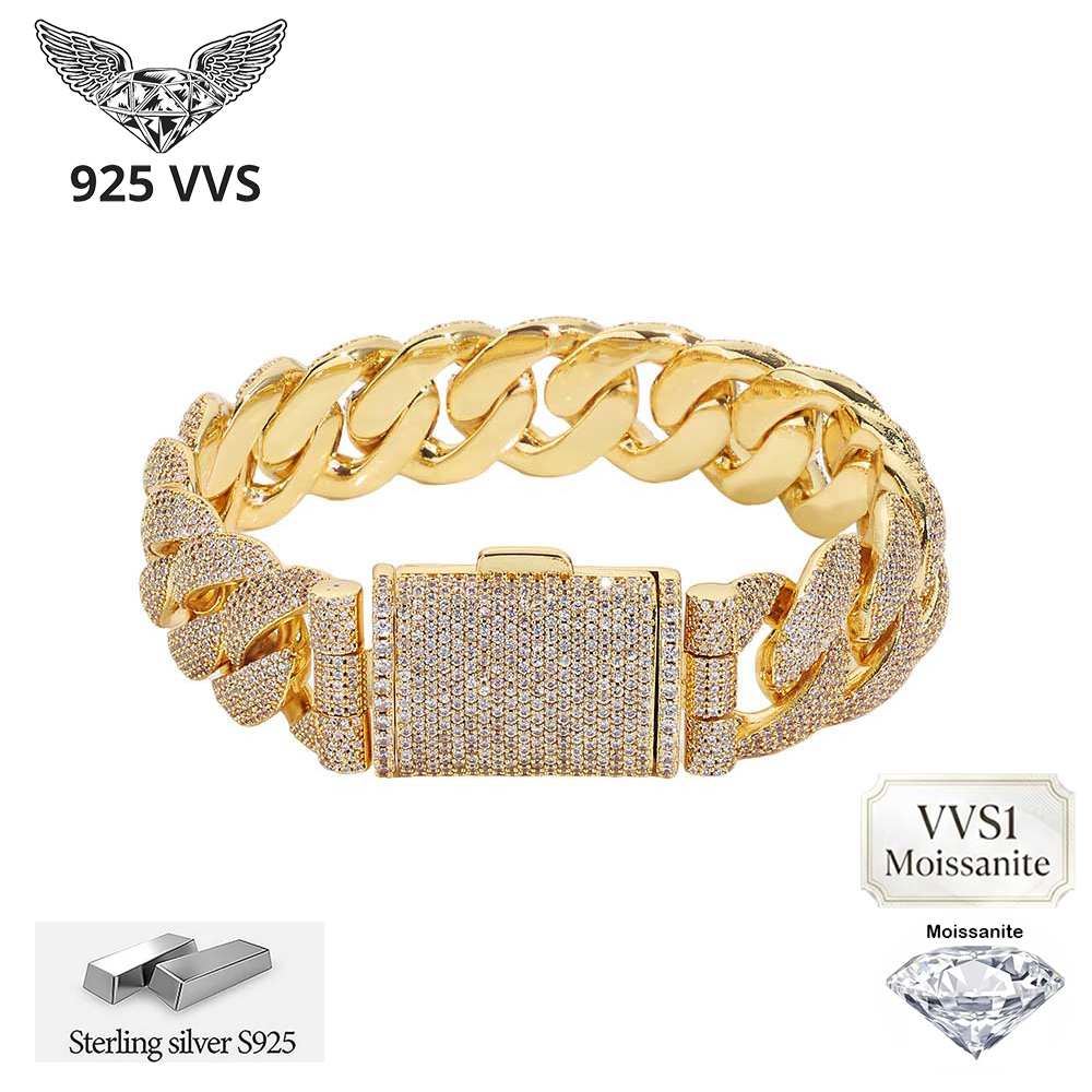 Moissanite Cuban Link Chain Iced Out - Gelang Cuban Link Tebal 22mm Perak