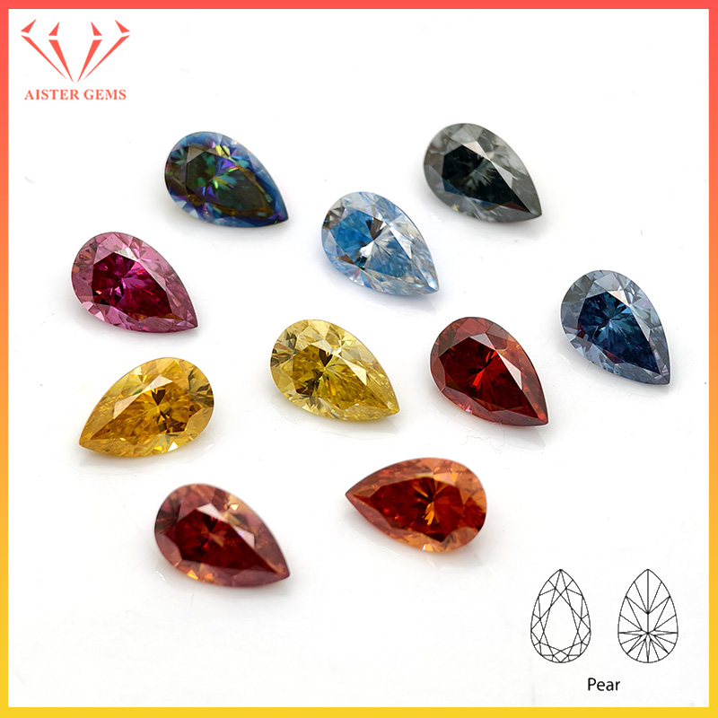 Gra Certificate Loose Moissanite Stone - Batu Moissanite Potongan Pir Warna-warni Baru