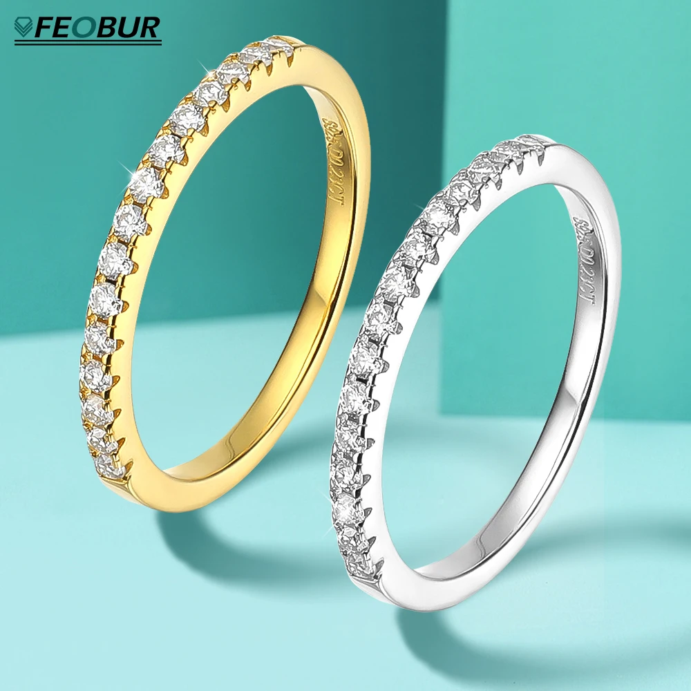 Moissanite Eternity Band Ring Stackable - FEOBUR Cincin Berlian Moissanite Penuh 1.5mm