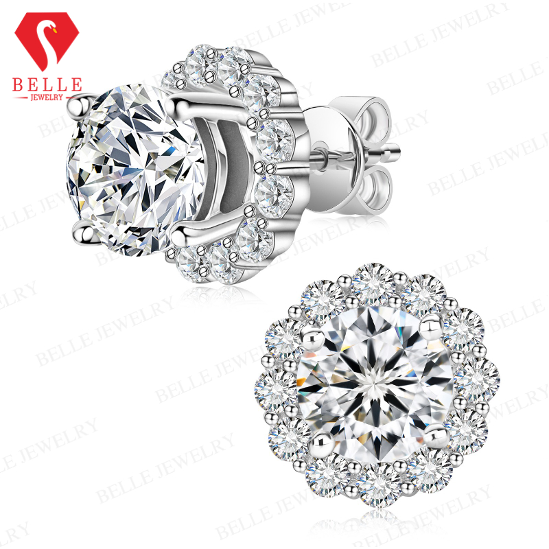Moissanite Stud Earrings Round Cut 1Ct - S925 Perak Murni Anting Kancing Potongan