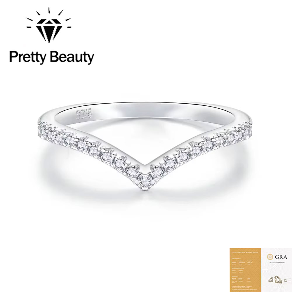 Cincin Chevron Moissanite Cant - Moissanite Eternity Band Ring Stackable ulasan dan harga