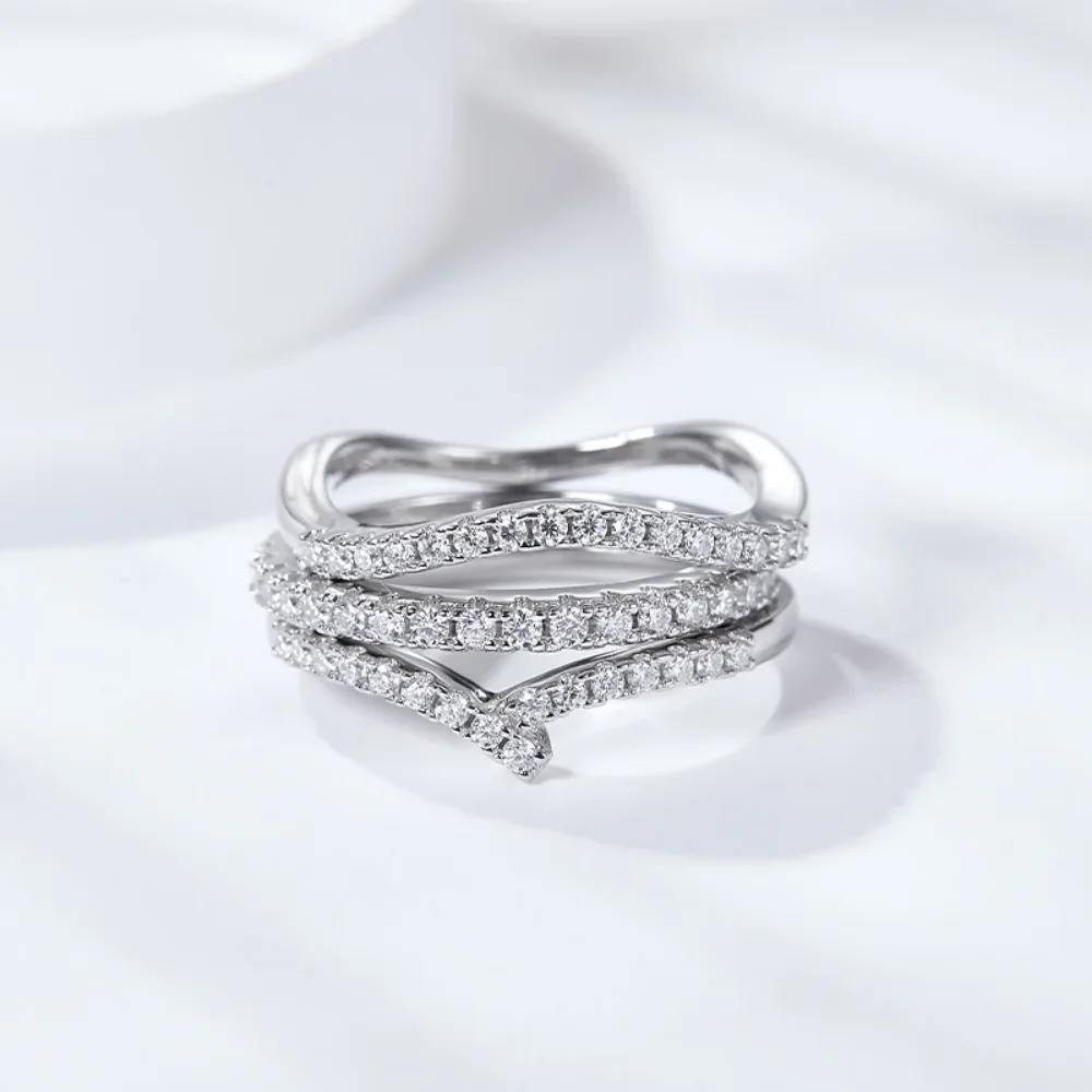 Cincin Chevron Moissanite Cant - Moissanite Eternity Band Ring Stackable ulasan dan harga