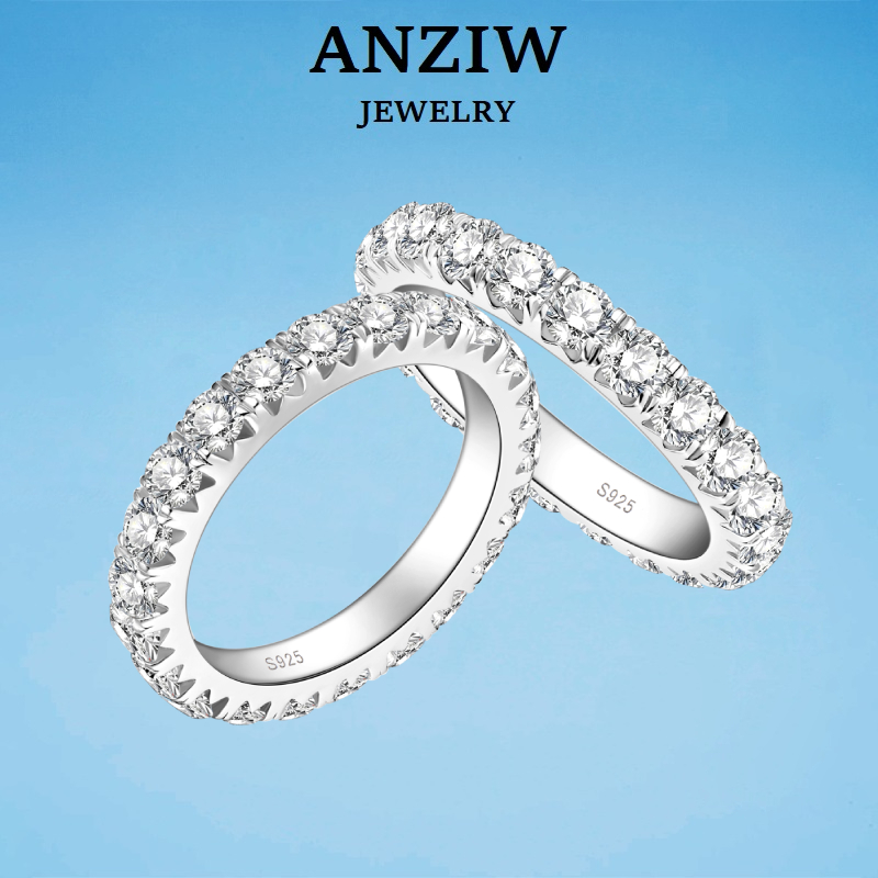 Anziw 3mm D Moissanite cincin  - Moissanite Eternity Band Ring Stackable ulasan dan harga