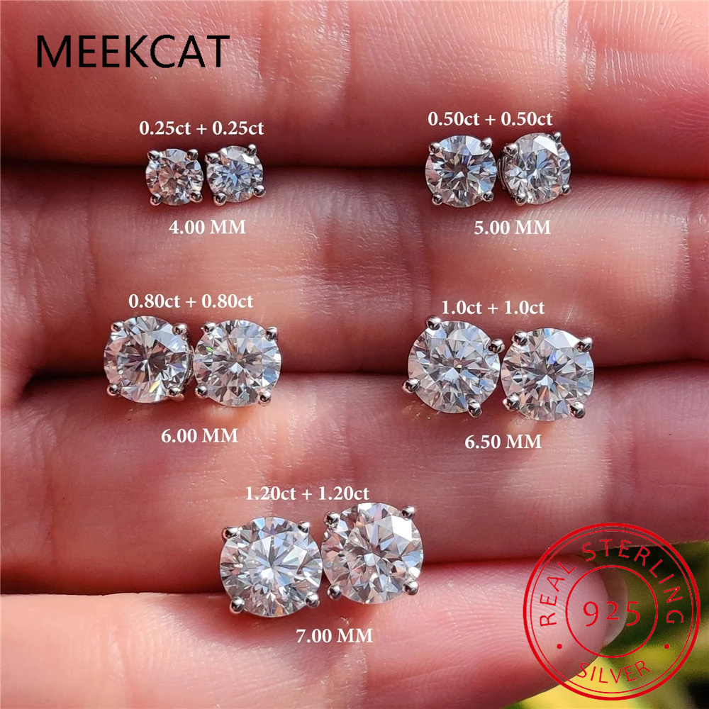 D Warna 1CT Moissanite Anting  - Moissanite Stud Earrings Round Cut 1Ct ulasan dan harga