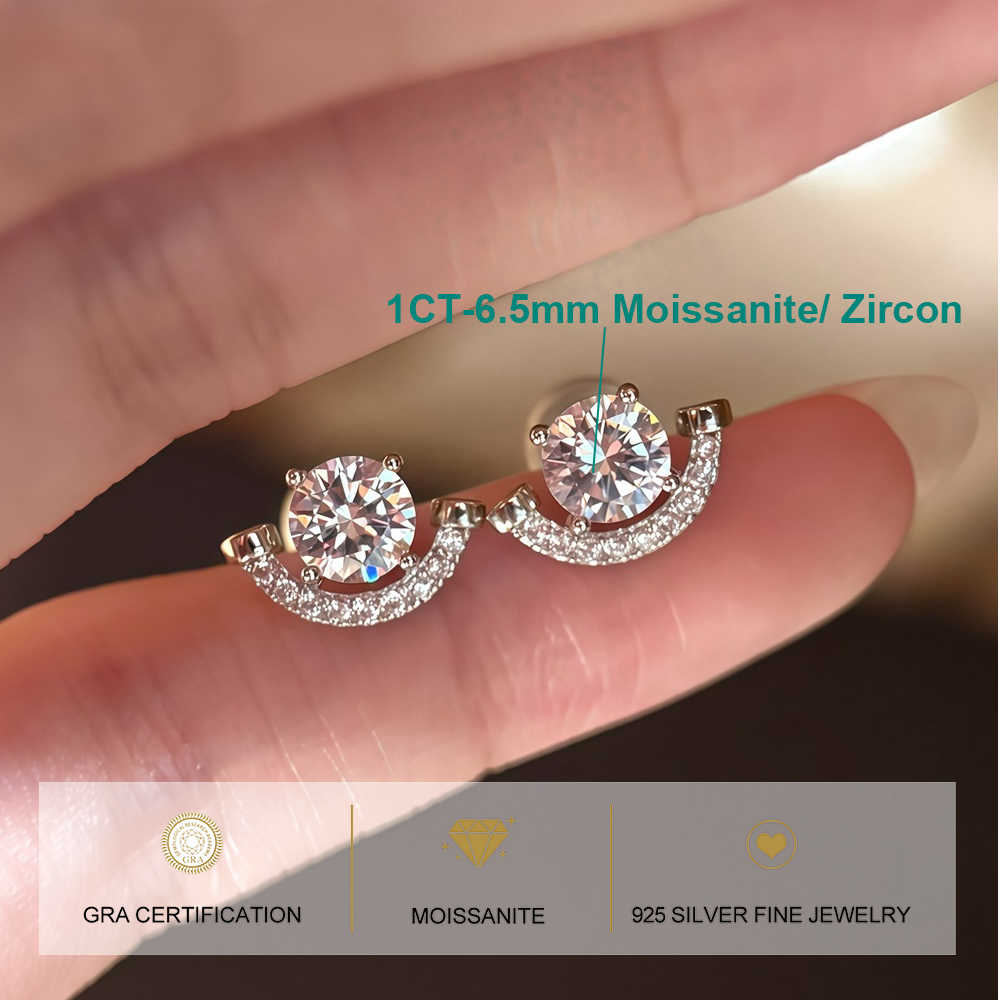Anting Tusuk Berbentuk Senyum  - Moissanite Stud Earrings Round Cut 1Ct ulasan dan harga