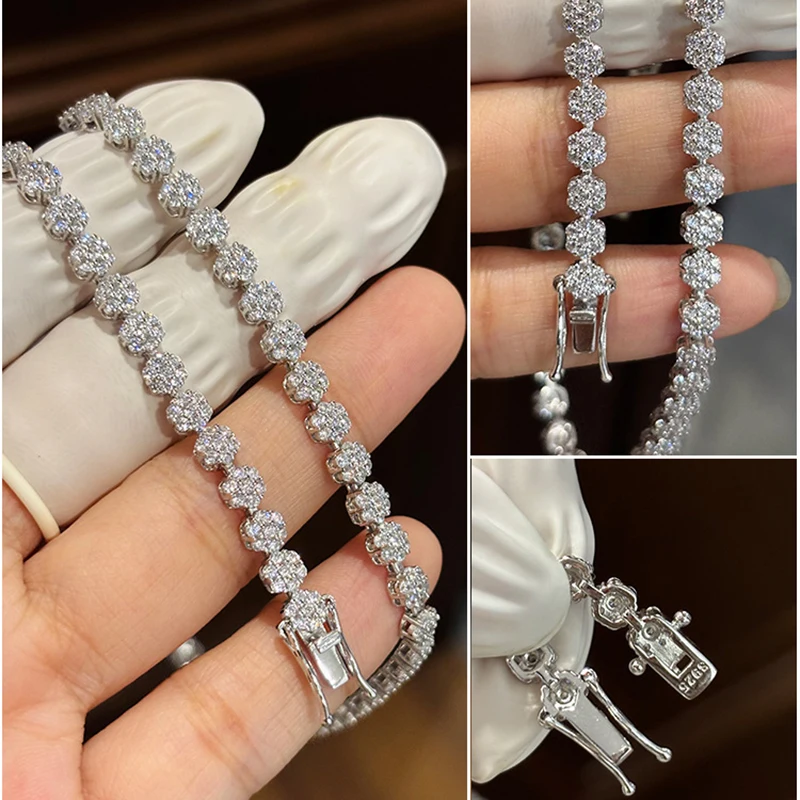 GRA Bersertifikat 4.5Mm Bunga  - Moissanite Tennis Bracelet 925 Sterling ulasan dan harga