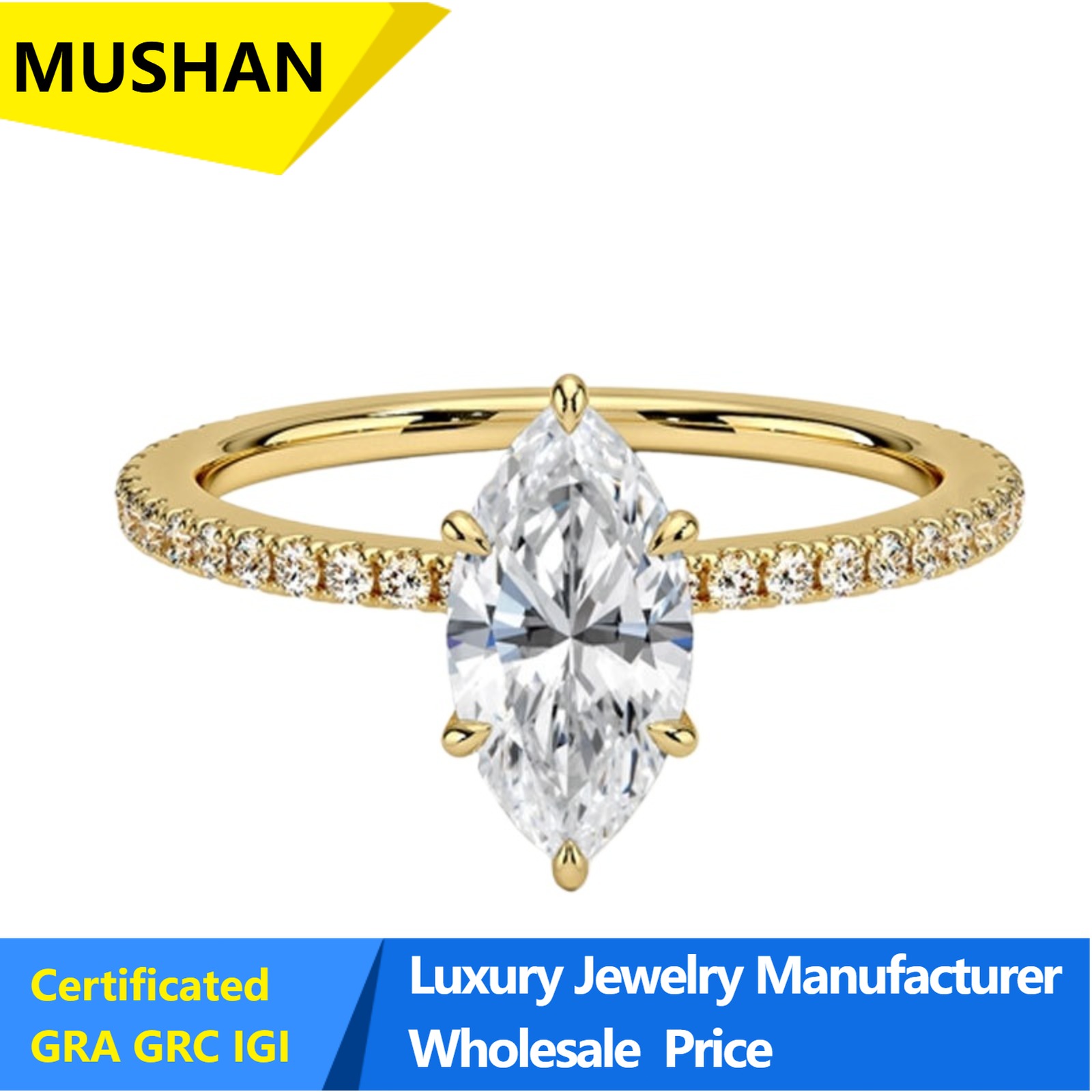 MuShan Jewelry, cincin perak 9 - Lab Grown Diamond Ring 14K Gold ulasan dan harga