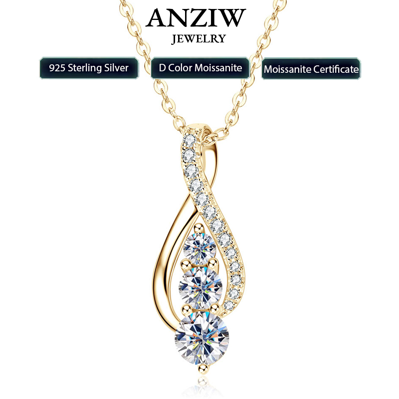 Anziw 925 mode perak Sterling  - Moissanite Pendant Necklace Solitaire ulasan dan harga