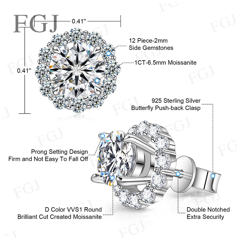 Anting-anting berlian moissani - Moissanite Stud Earrings Round Cut 1Ct ulasan dan harga