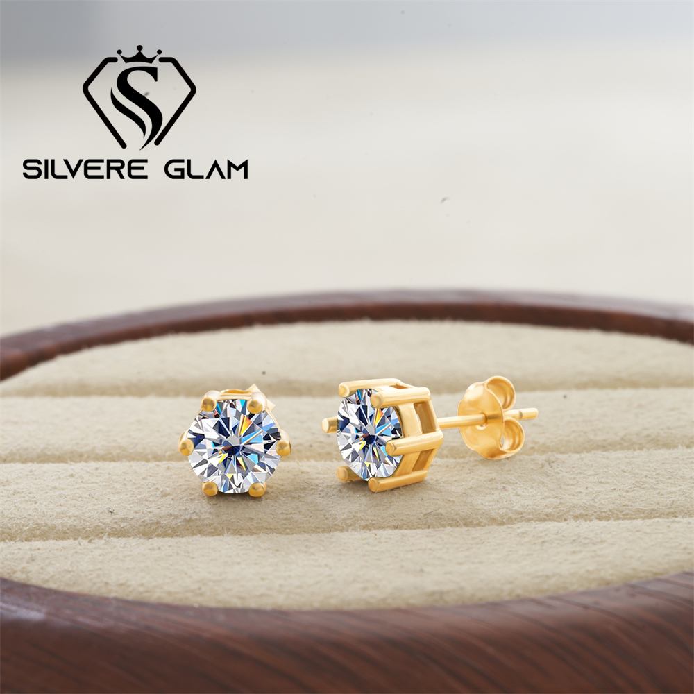 Anting Kancing Moissanite 925  - Moissanite Stud Earrings Round Cut 1Ct ulasan dan harga