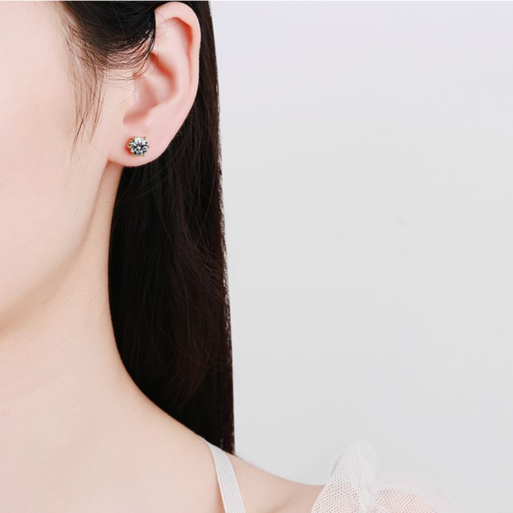 Anting Kancing Moissanite 925  - Moissanite Stud Earrings Round Cut 1Ct ulasan dan harga