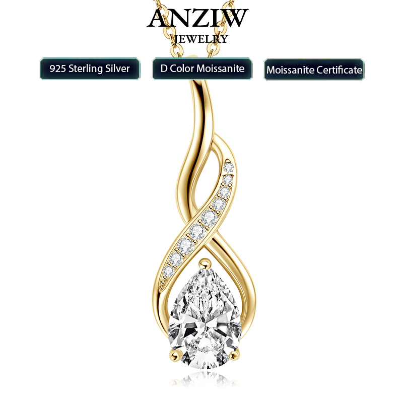 Anziw 7X10Mm 2ct Potongan Pir  - Moissanite Pendant Necklace Solitaire ulasan dan harga