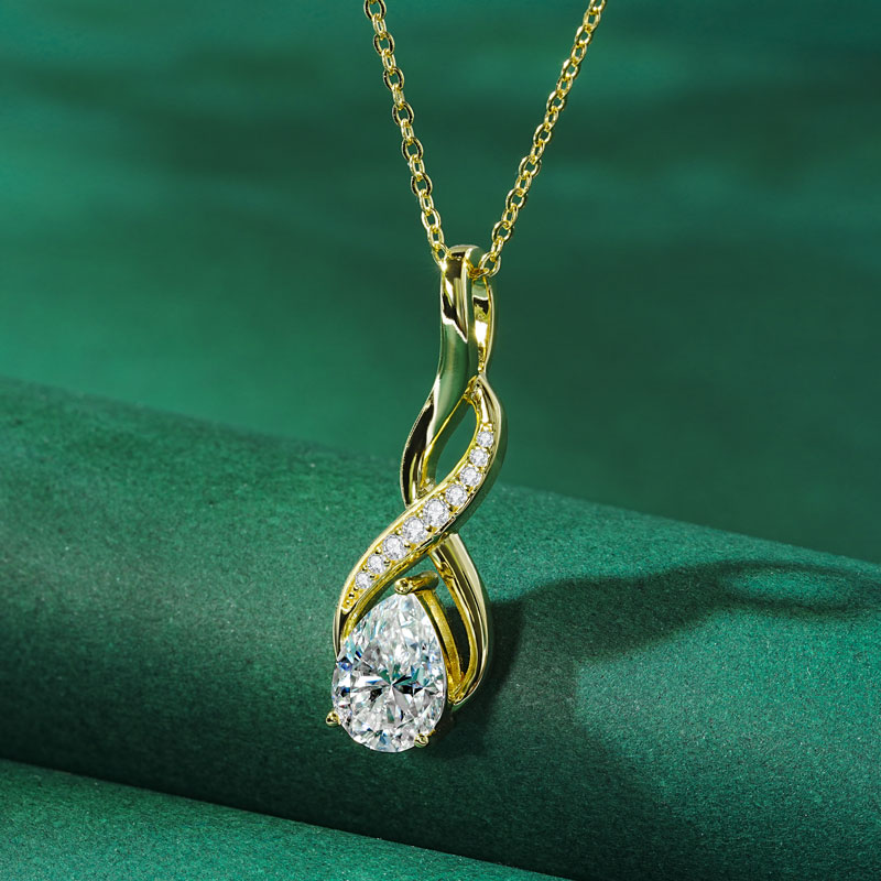 Anziw 7X10Mm 2ct Potongan Pir  - Moissanite Pendant Necklace Solitaire ulasan dan harga