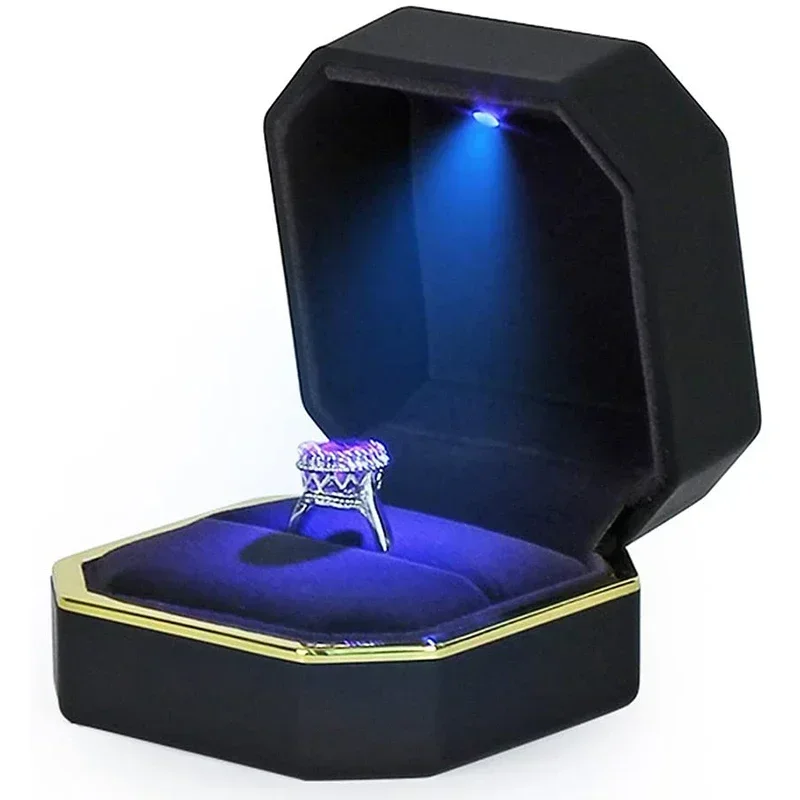 1PCS Kotak Cincin Mewah Perseg - Velvet Ring Box Led Light Proposal ulasan dan harga