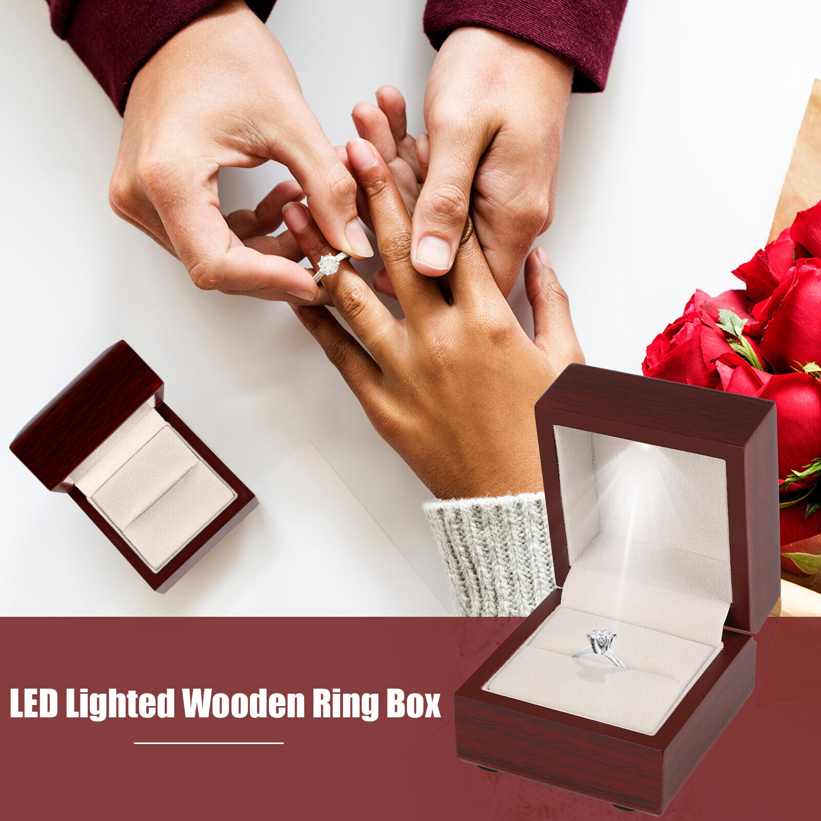 Kotak Cincin Kayu Berlampu LED - Velvet Ring Box Led Light Proposal ulasan dan harga
