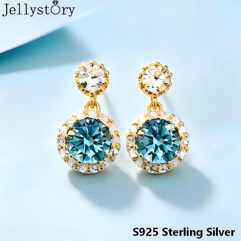 Jellystory S925 Anting Perak M - Moissanite Stud Earrings Round Cut 1Ct ulasan dan harga