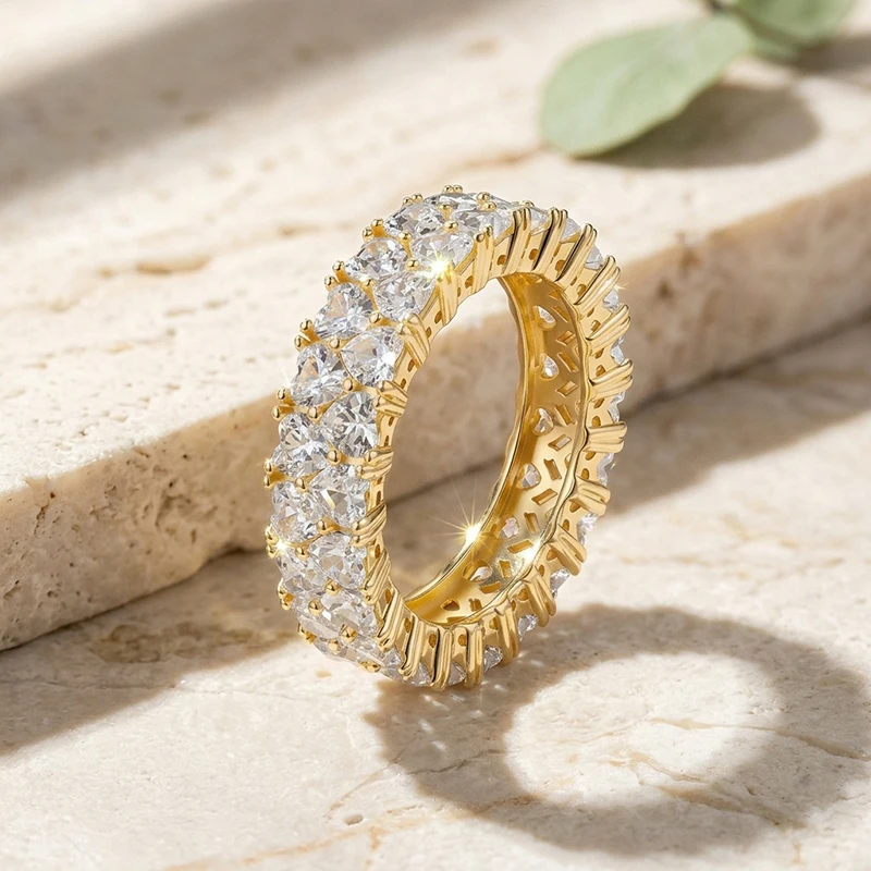 FCGJHW Cincin Moissanite Bentu - Moissanite Eternity Band Ring Stackable ulasan dan harga