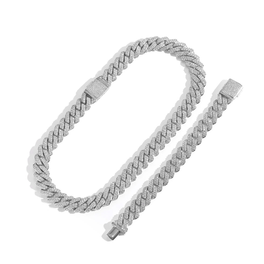 NUOYA 10/15MM Rantai Berlian M - Moissanite Cuban Link Chain Iced Out ulasan dan harga