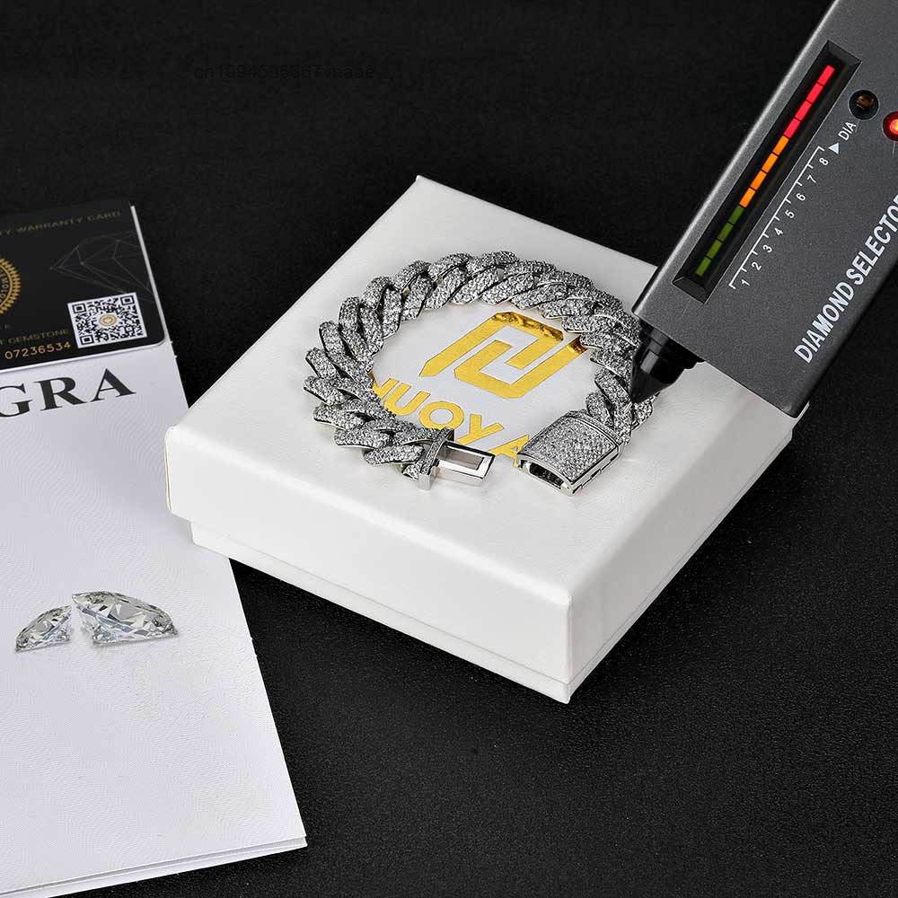 NUOYA 10/15MM Rantai Berlian M - Moissanite Cuban Link Chain Iced Out ulasan dan harga