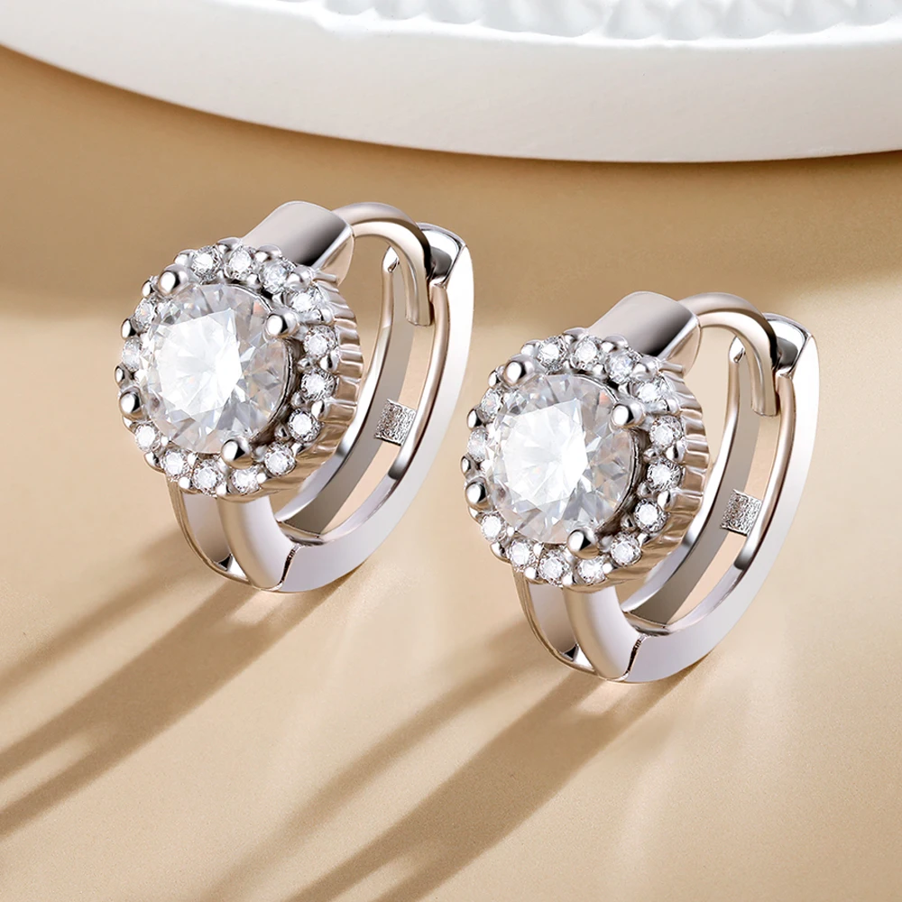 Anting-anting Moissanite Poton - Moissanite Stud Earrings Round Cut 1Ct ulasan dan harga