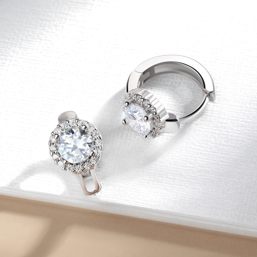 Anting-anting Moissanite Poton - Moissanite Stud Earrings Round Cut 1Ct ulasan dan harga