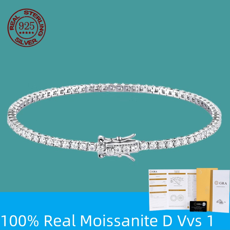 100% S925 Perak Murni 2-6Mm Ge - Moissanite Tennis Bracelet 925 Sterling ulasan dan harga