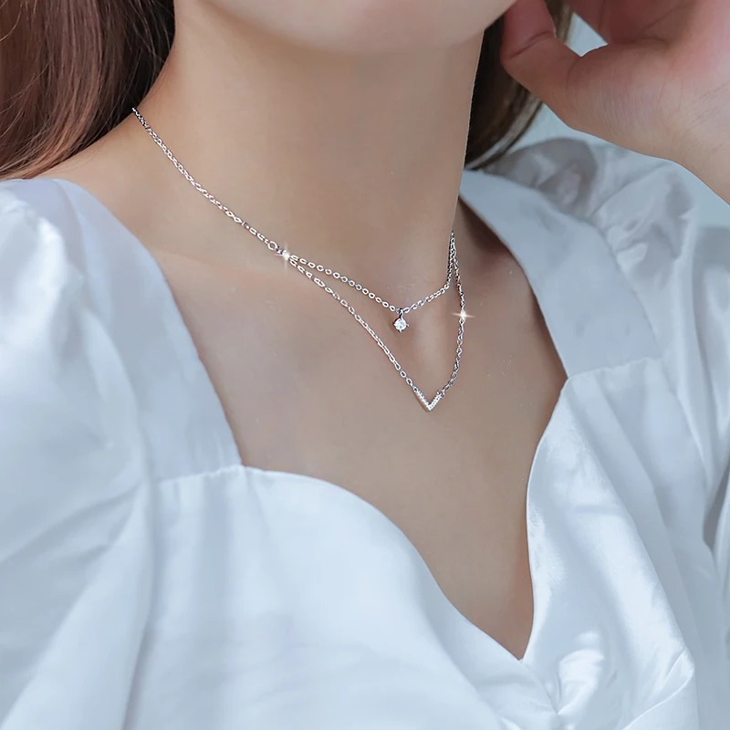Anziw V Huruf 5Mm Liontin Mois - Moissanite Pendant Necklace Solitaire ulasan dan harga