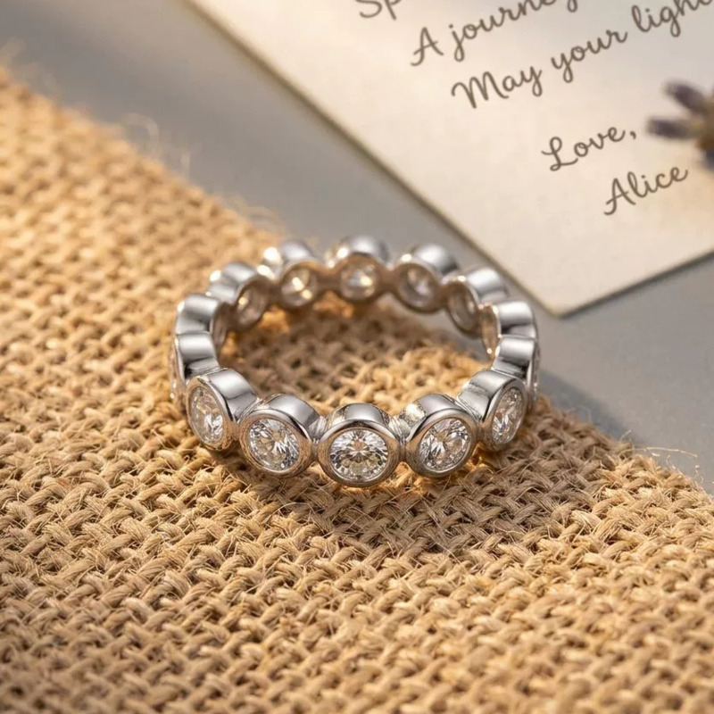 Cincin Perak S925 Gica Gema de - Moissanite Eternity Band Ring Stackable ulasan dan harga