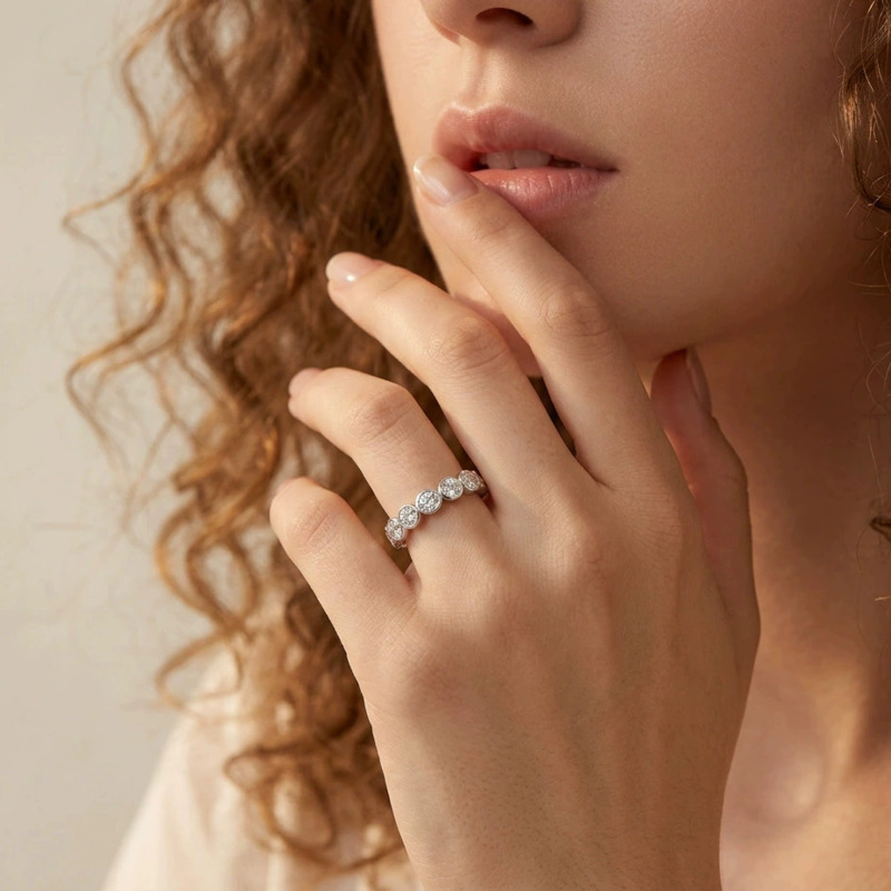 Cincin Perak S925 Gica Gema de - Moissanite Eternity Band Ring Stackable ulasan dan harga